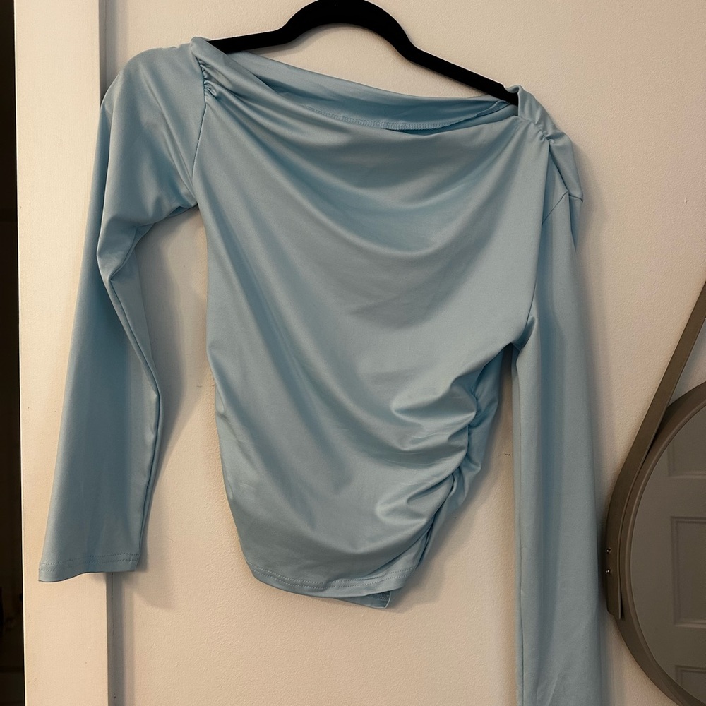 Off the shoulder blue long sleeve top size M
